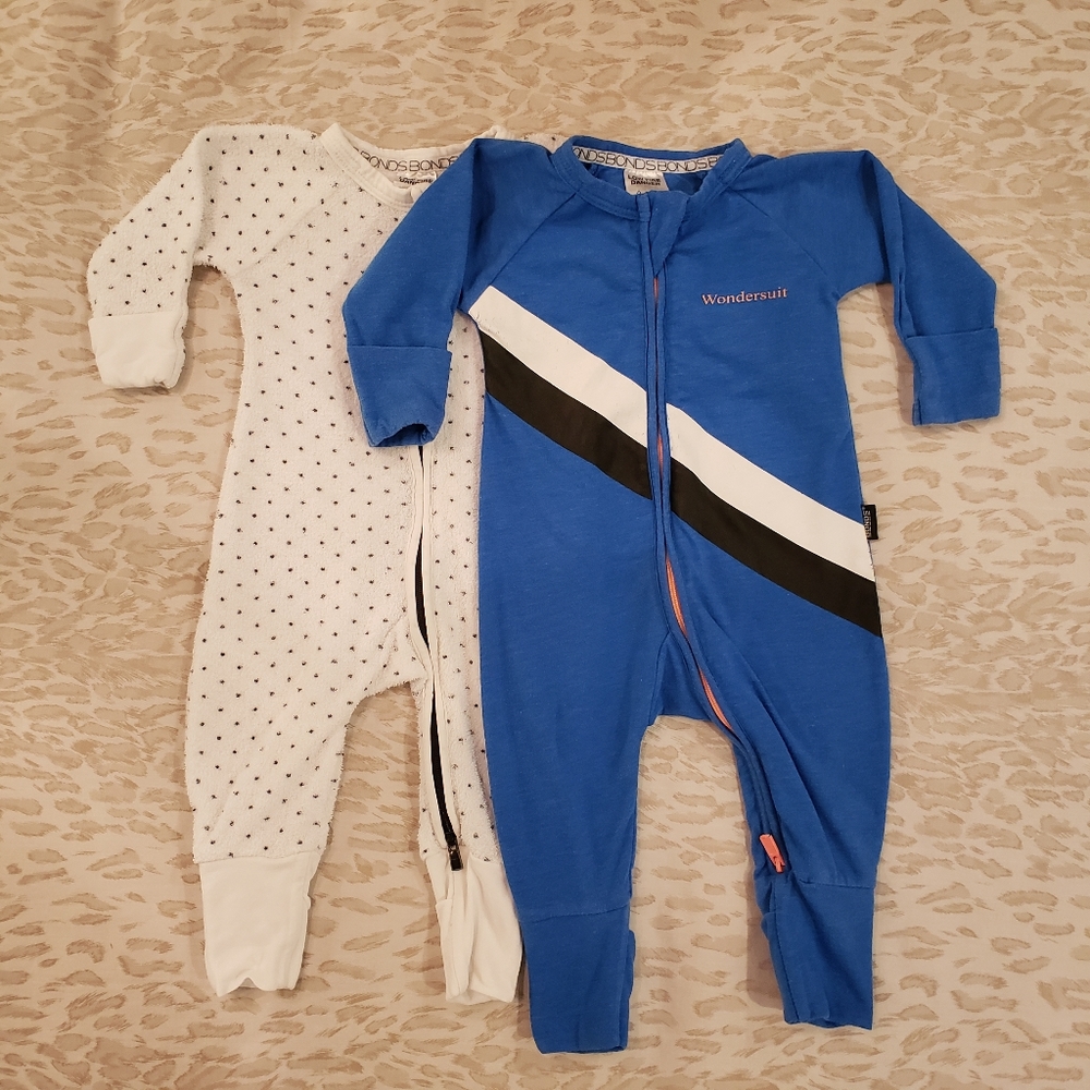 BONDS Wondersuit Blue Rugby + Polka Dots 0-3M